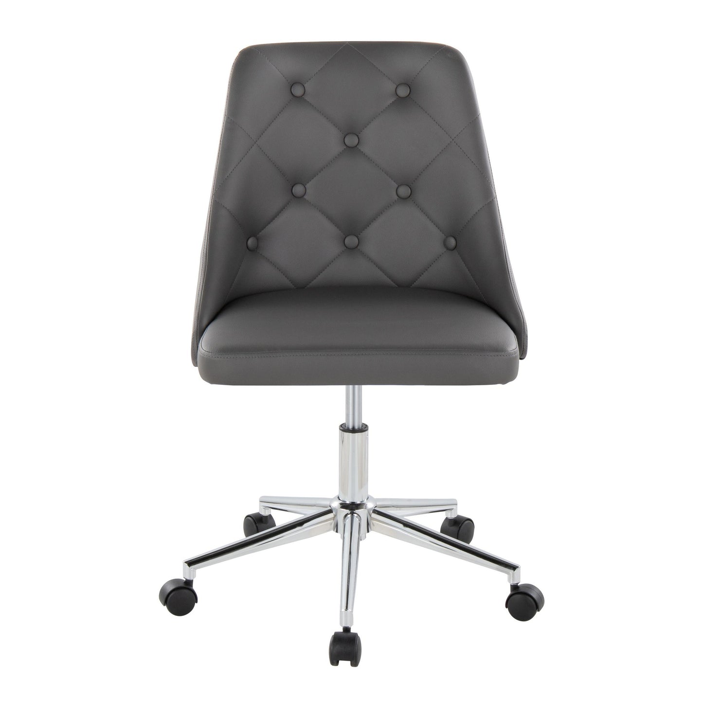 Marche Contemporary Swivel Task Chair with Casters in Chrome Metal and Black Faux Leather