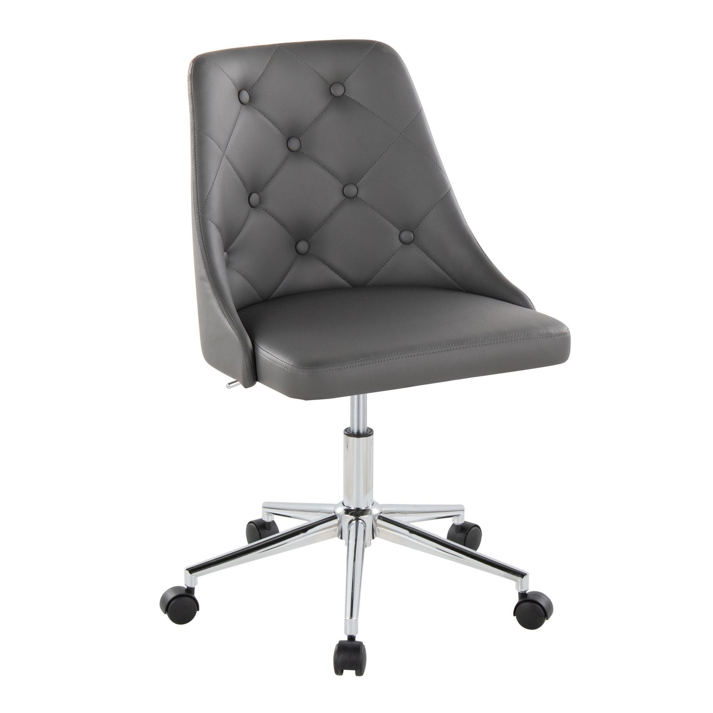 Marche Contemporary Swivel Task Chair with Casters in Chrome Metal and Black Faux Leather