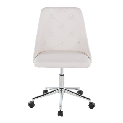 Marche Contemporary Swivel Task Chair with Casters in Chrome Metal and Black Faux Leather