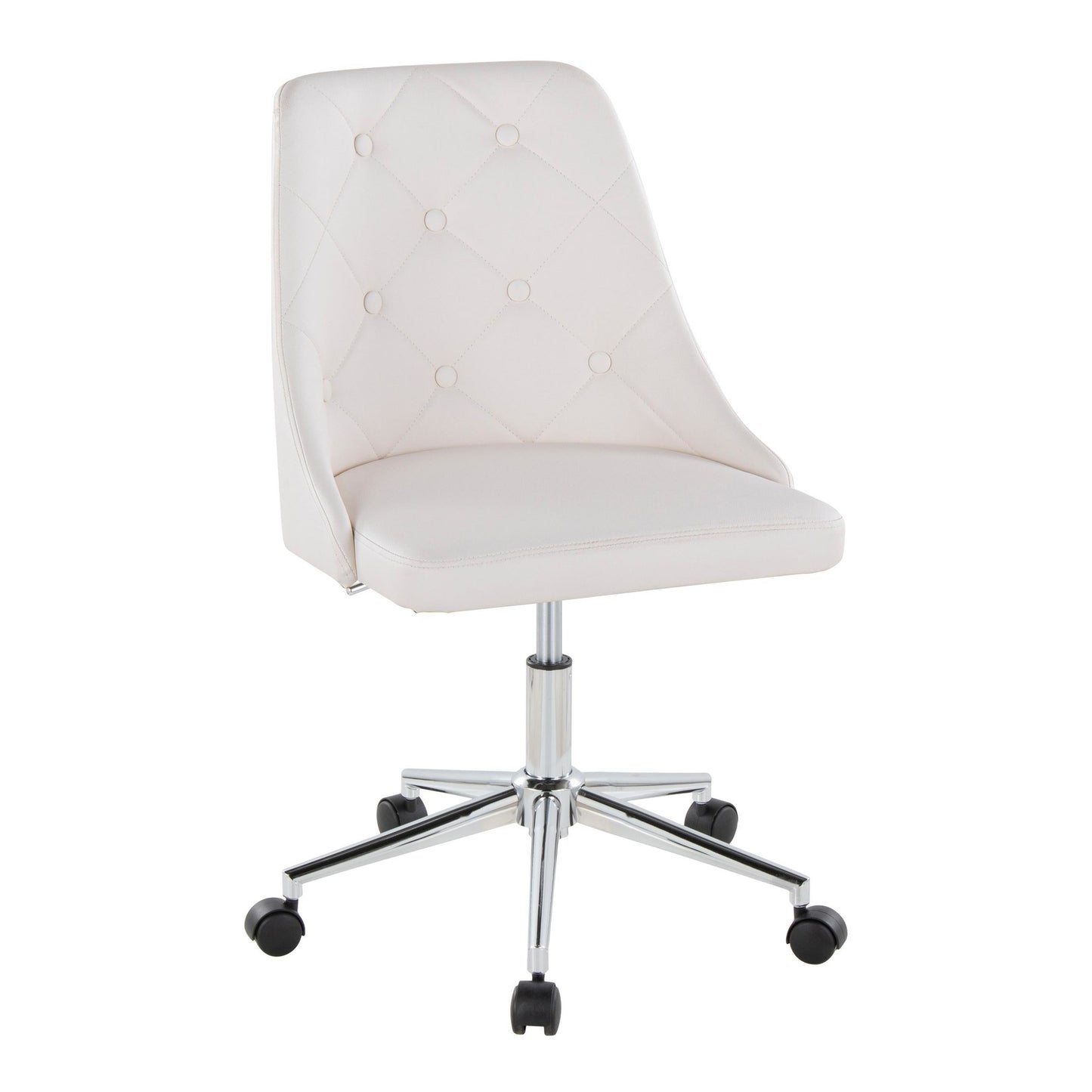 Marche Contemporary Swivel Task Chair with Casters in Chrome Metal and Black Faux Leather