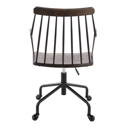 Preston Farmhouse Adjustable Office Chair in Black Metal, Antique Copper and White Washed Wood