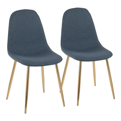 Pebble Contemporary Chair in Gold Steel and Beige Fabric   - Set of 2