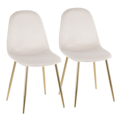 Pebble Contemporary Chair in Gold Steel and Beige Fabric   - Set of 2