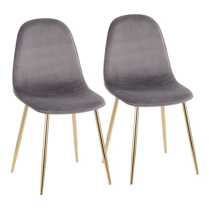 Pebble Contemporary Chair in Gold Steel and Beige Fabric   - Set of 2