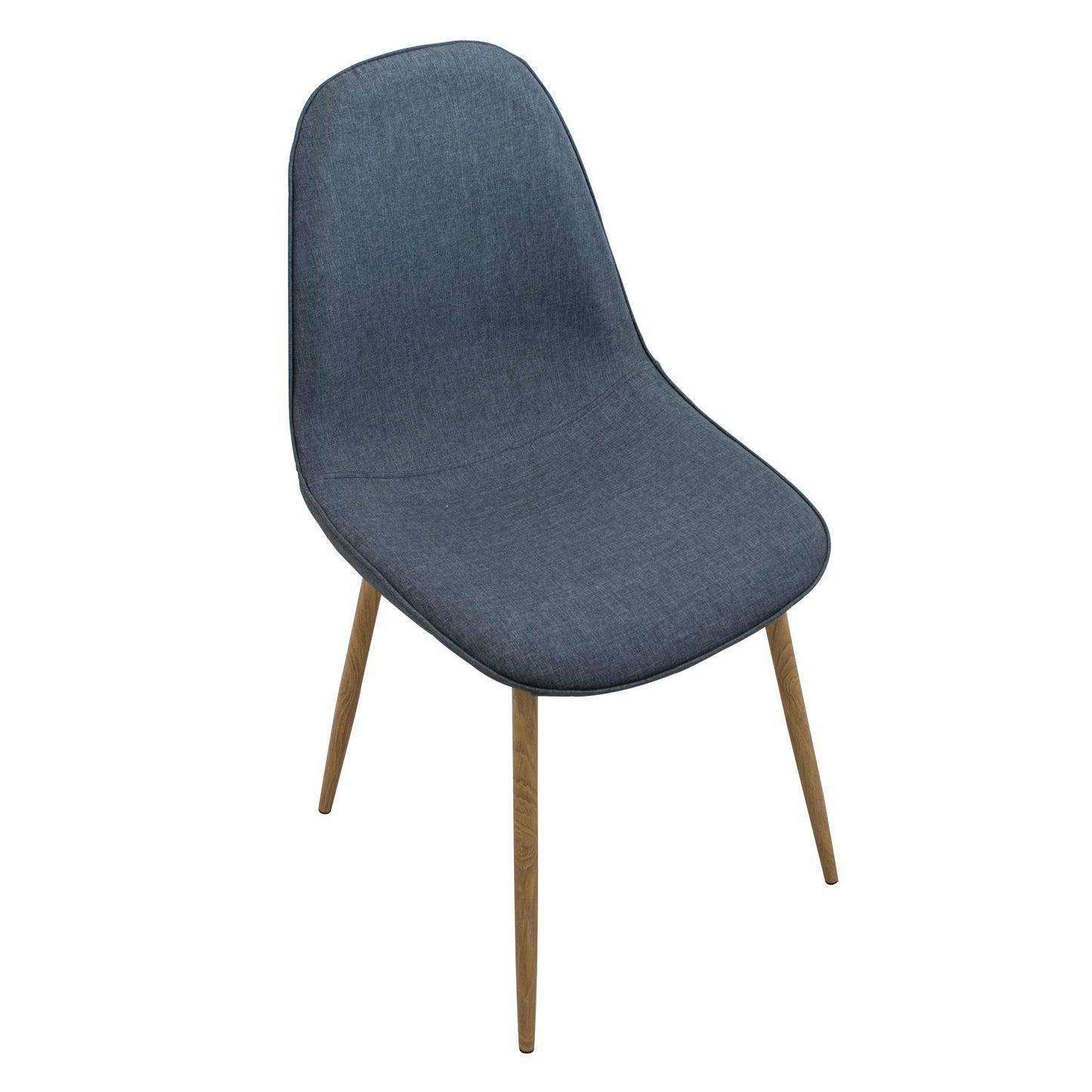 Pebble Mid-Century Modern Dining/Accent Chair in Walnut and Blue Fabric   - Set of 2