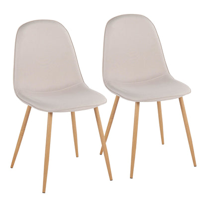 Pebble Contemporary Chair in Natural Wood Metal and Beige Fabric   - Set of 2