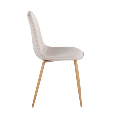 Pebble Contemporary Chair in Natural Wood Metal and Beige Fabric   - Set of 2