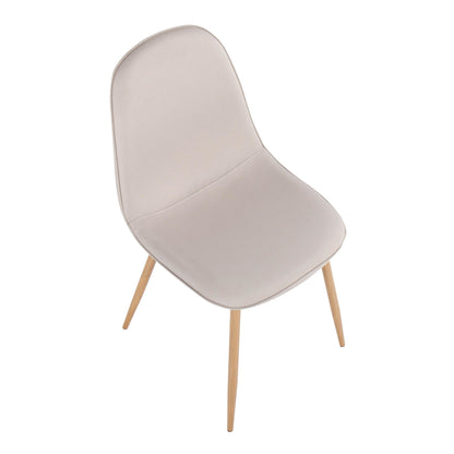 Pebble Contemporary Chair in Natural Wood Metal and Beige Fabric   - Set of 2