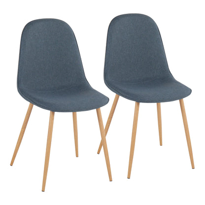 Pebble Contemporary Chair in Natural Wood Metal and Beige Fabric   - Set of 2