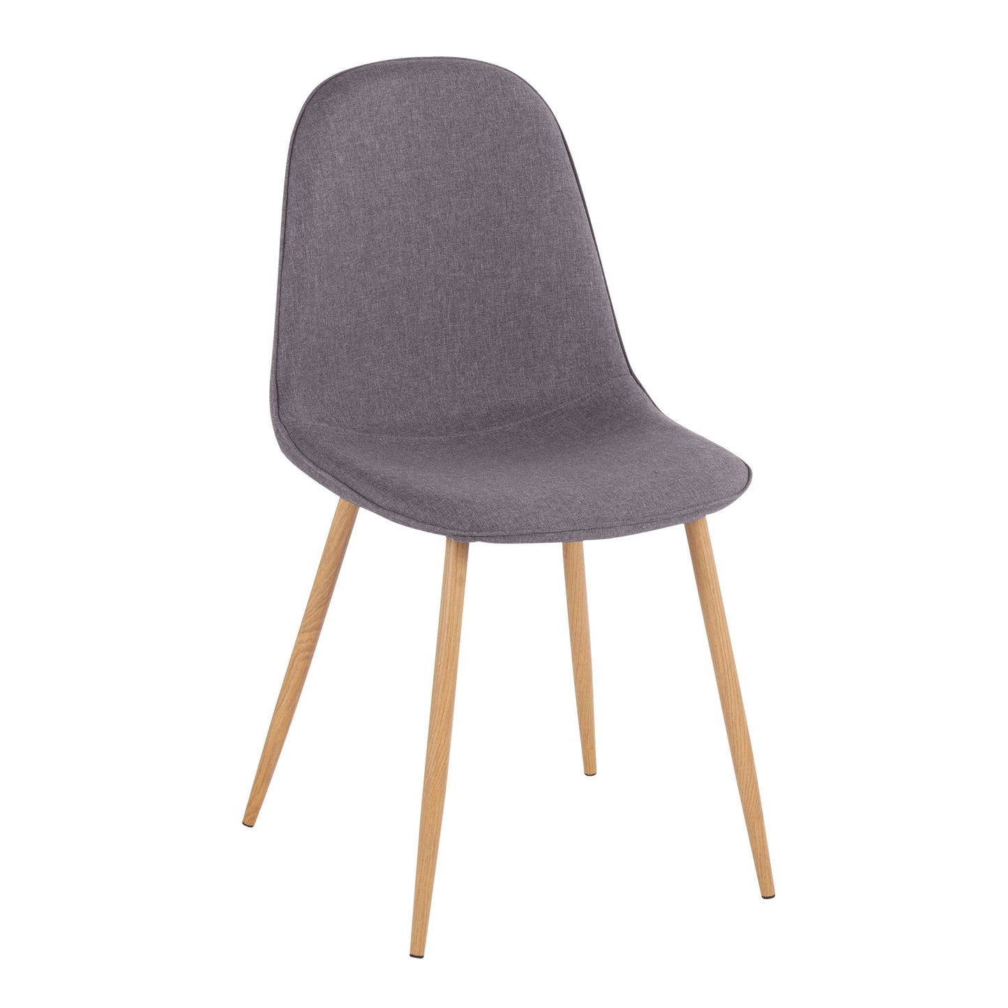 Pebble Contemporary Chair in Natural Wood Metal and Beige Fabric   - Set of 2