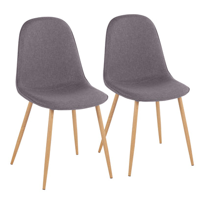 Pebble Contemporary Chair in Natural Wood Metal and Beige Fabric   - Set of 2