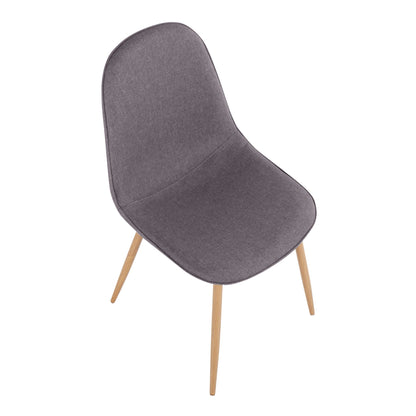 Pebble Contemporary Chair in Natural Wood Metal and Beige Fabric   - Set of 2