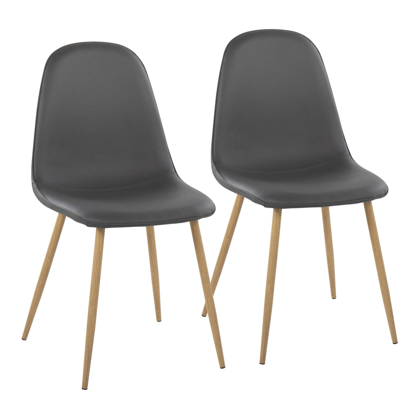 Pebble Contemporary Chair in Natural Wood Metal and Beige Fabric   - Set of 2