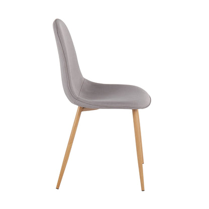 Pebble Contemporary Chair in Natural Wood Metal and Beige Fabric   - Set of 2