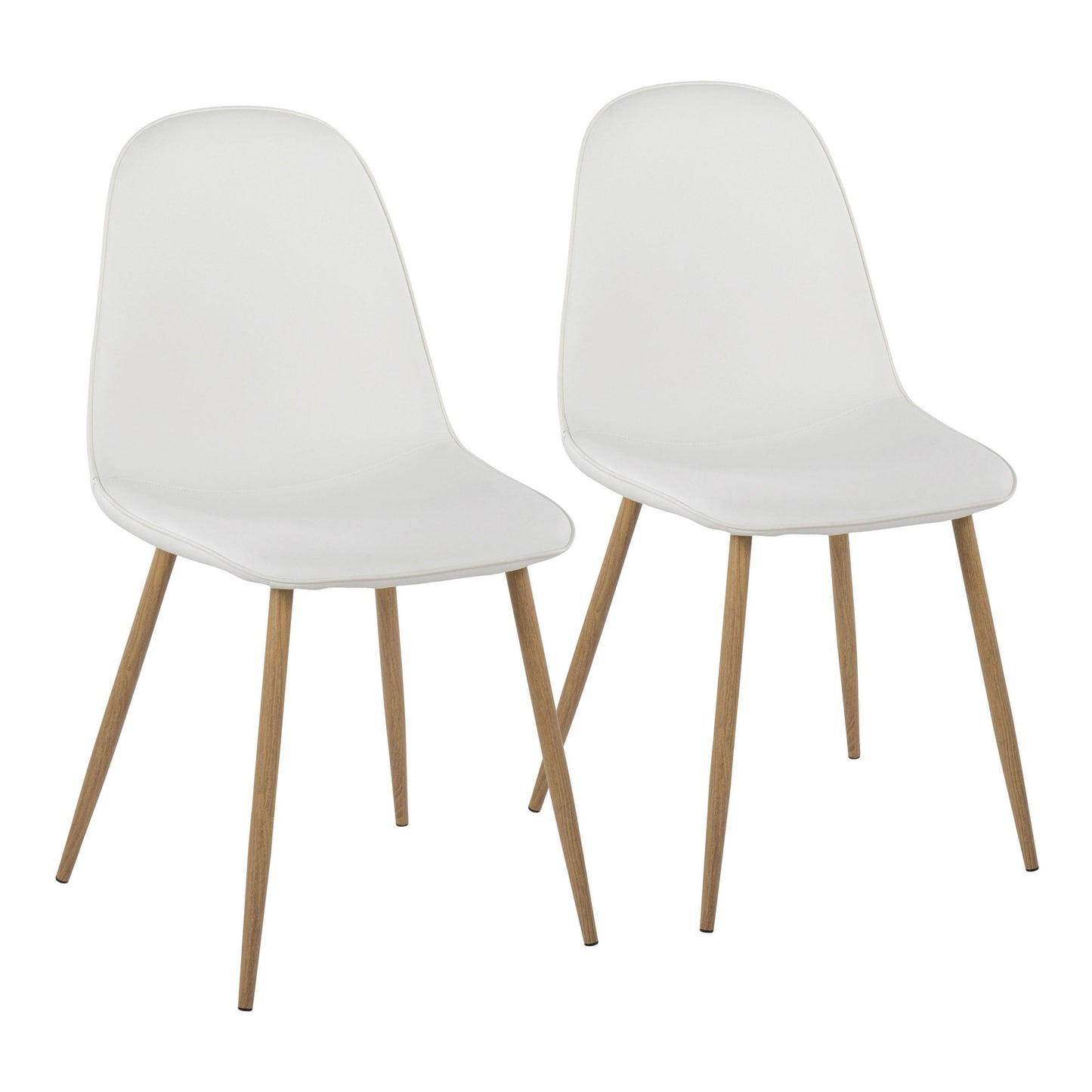 Pebble Contemporary Chair in Natural Wood Metal and Beige Fabric   - Set of 2