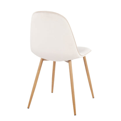 Pebble Contemporary Chair in Natural Wood Metal and Beige Fabric   - Set of 2