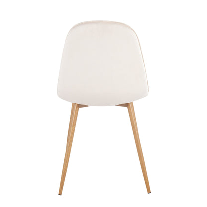 Pebble Contemporary Chair in Natural Wood Metal and Beige Fabric   - Set of 2