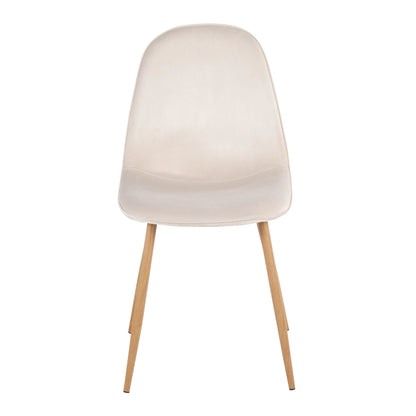 Pebble Contemporary Chair in Natural Wood Metal and Beige Fabric   - Set of 2