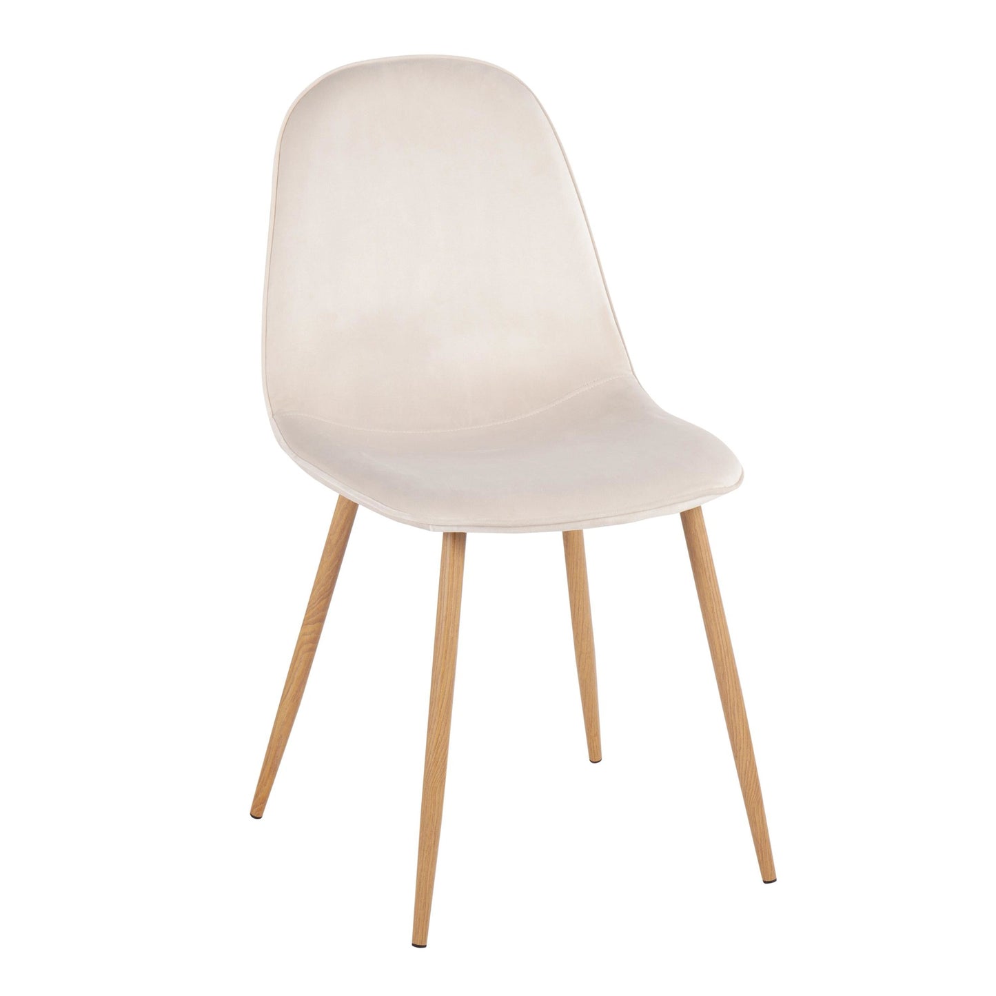 Pebble Contemporary Chair in Natural Wood Metal and Beige Fabric   - Set of 2