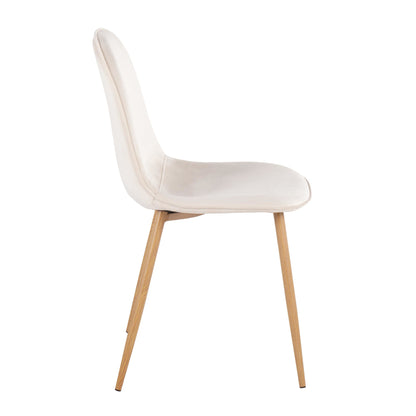 Pebble Contemporary Chair in Natural Wood Metal and Beige Fabric   - Set of 2