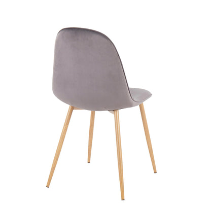 Pebble Contemporary Chair in Natural Wood Metal and Beige Fabric   - Set of 2