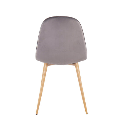 Pebble Contemporary Chair in Natural Wood Metal and Beige Fabric   - Set of 2