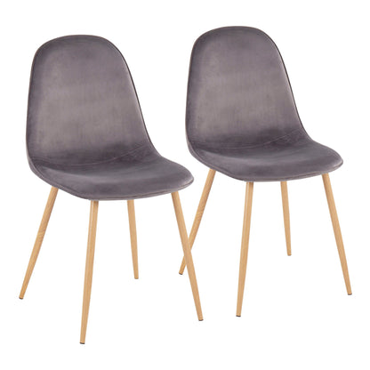 Pebble Contemporary Chair in Natural Wood Metal and Beige Fabric   - Set of 2