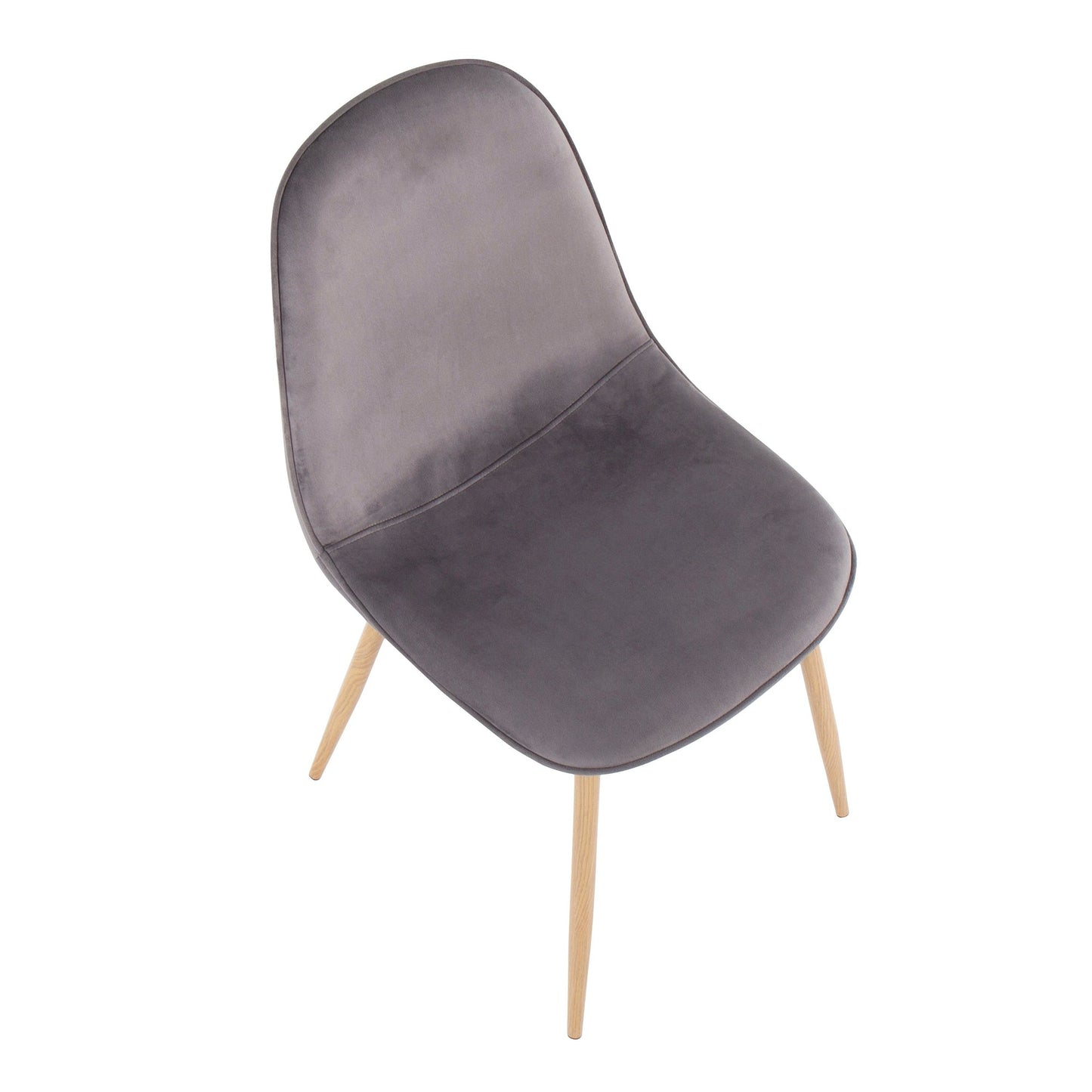 Pebble Contemporary Chair in Natural Wood Metal and Beige Fabric   - Set of 2