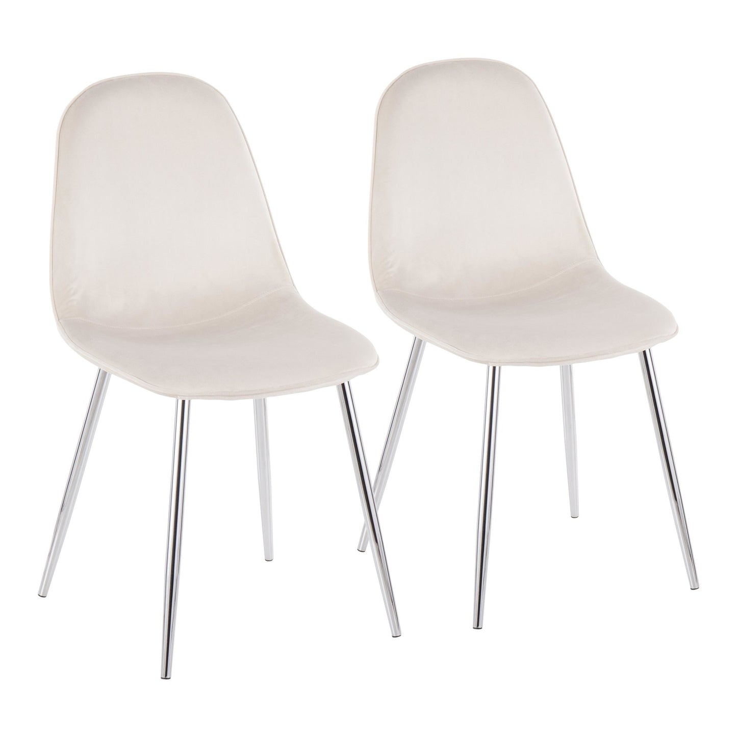 Pebble Contemporary Chair in Natural Wood Metal and Beige Fabric   - Set of 2