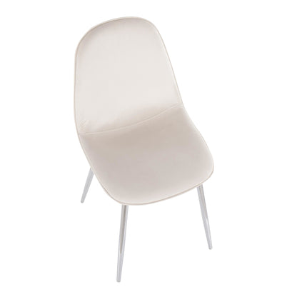 Pebble Contemporary Chair in Natural Wood Metal and Beige Fabric   - Set of 2