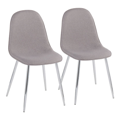 Pebble Contemporary Chair in Natural Wood Metal and Beige Fabric   - Set of 2