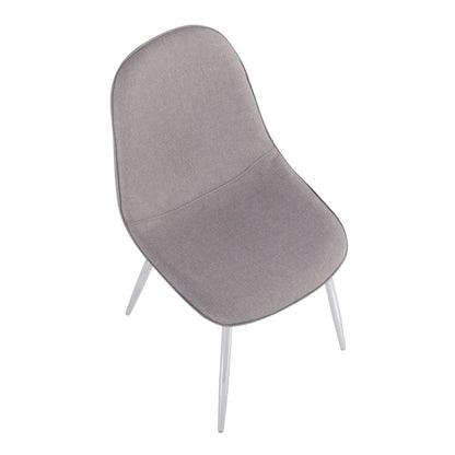 Pebble Contemporary Chair in Natural Wood Metal and Beige Fabric   - Set of 2