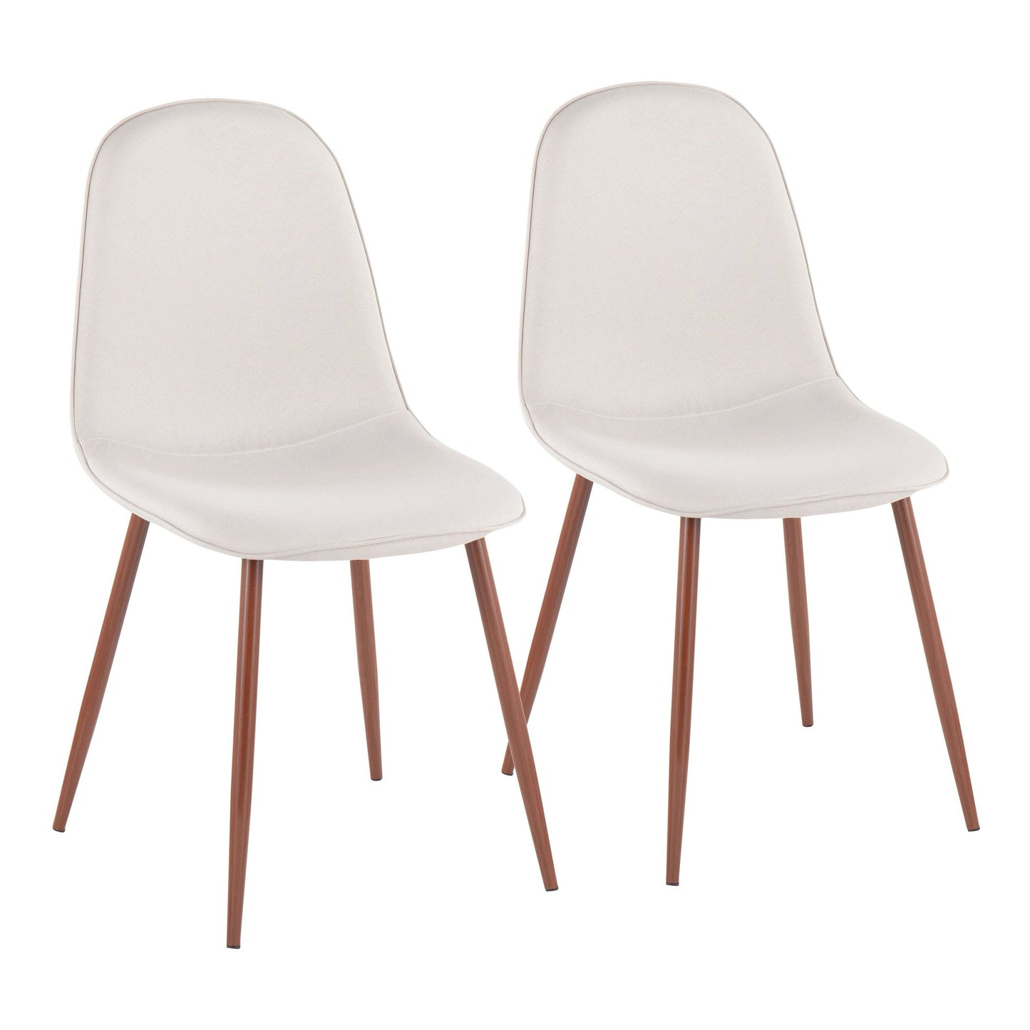 Pebble Contemporary Chair in Natural Wood Metal and Beige Fabric   - Set of 2