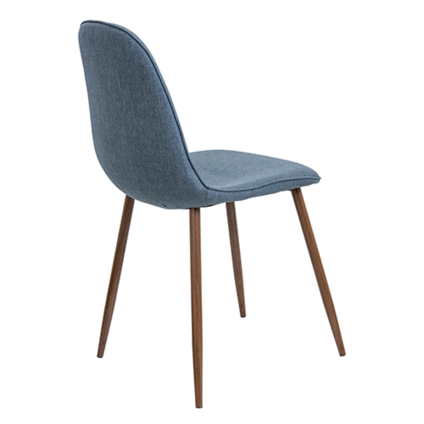 Pebble Mid-Century Modern Dining/Accent Chair in Walnut and Blue Fabric   - Set of 2