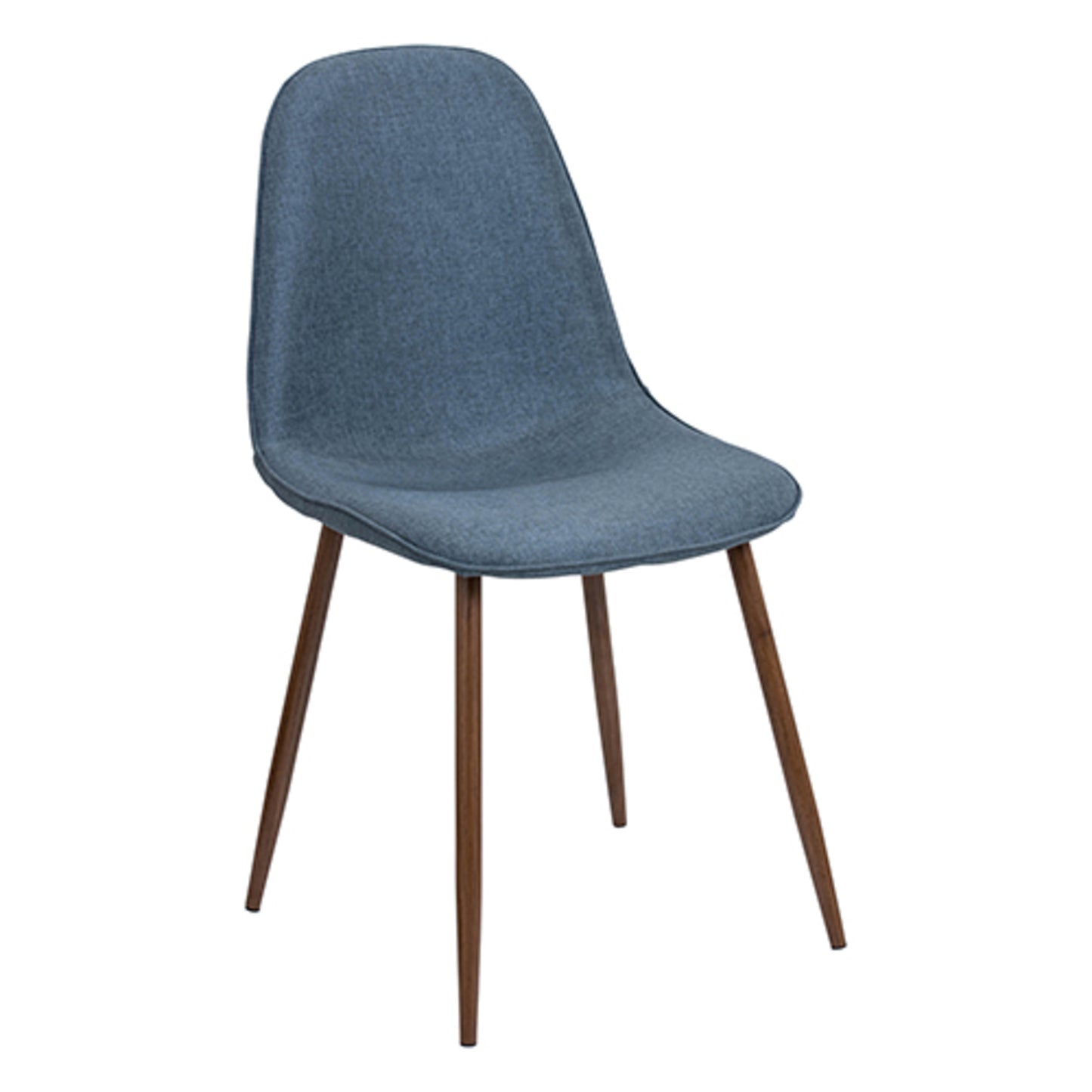 Pebble Mid-Century Modern Dining/Accent Chair in Walnut and Blue Fabric   - Set of 2