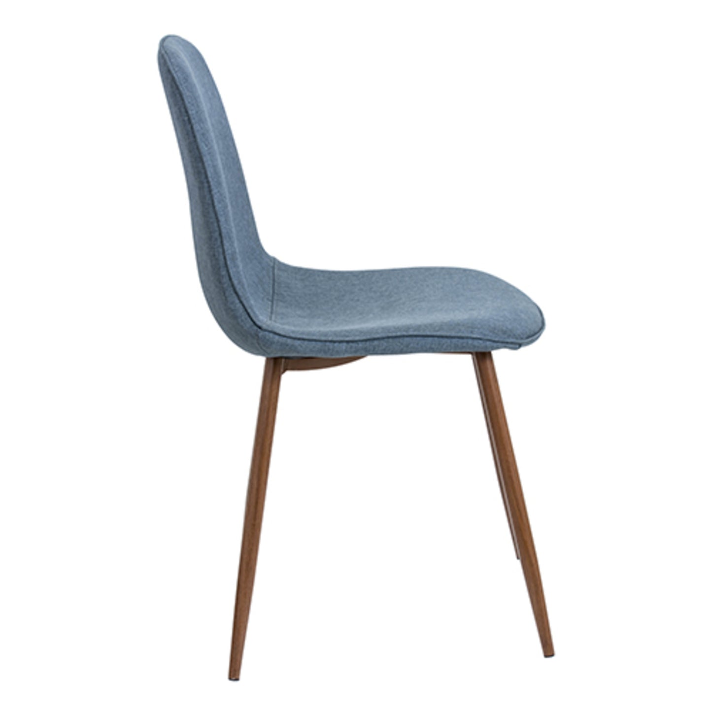 Pebble Mid-Century Modern Dining/Accent Chair in Walnut and Blue Fabric   - Set of 2