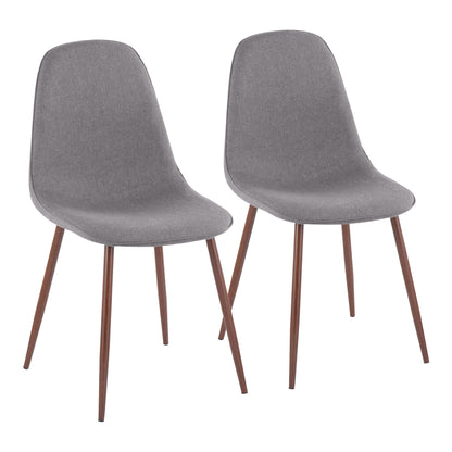 Pebble Contemporary Chair in Natural Wood Metal and Beige Fabric   - Set of 2