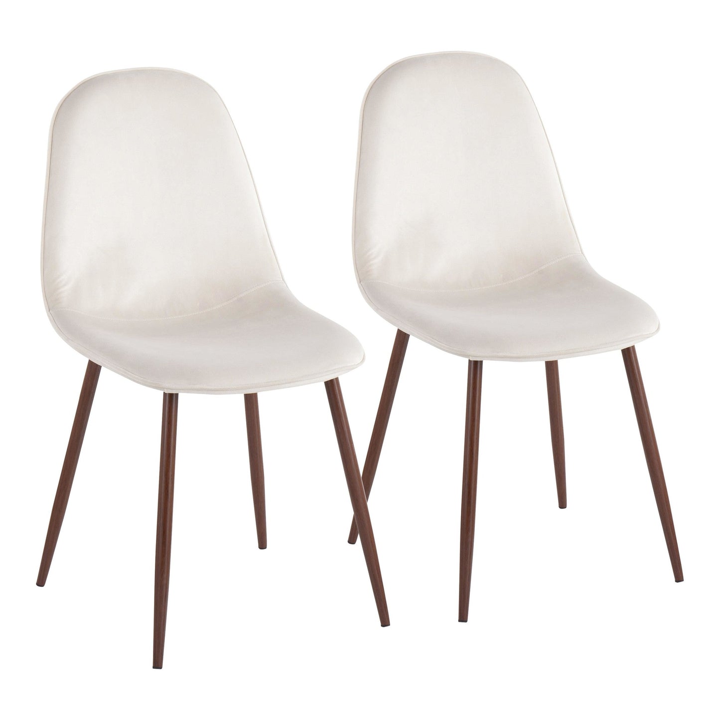 Pebble Contemporary Chair in Natural Wood Metal and Beige Fabric   - Set of 2