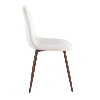 Pebble Contemporary Chair in Natural Wood Metal and Beige Fabric   - Set of 2