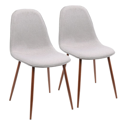 Pebble Mid-Century Modern Dining/Accent Chair in Walnut and Blue Fabric   - Set of 2