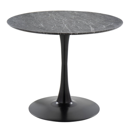 Pebble Modern Table with Black Metal Base and Black Marble Veneer Table Top