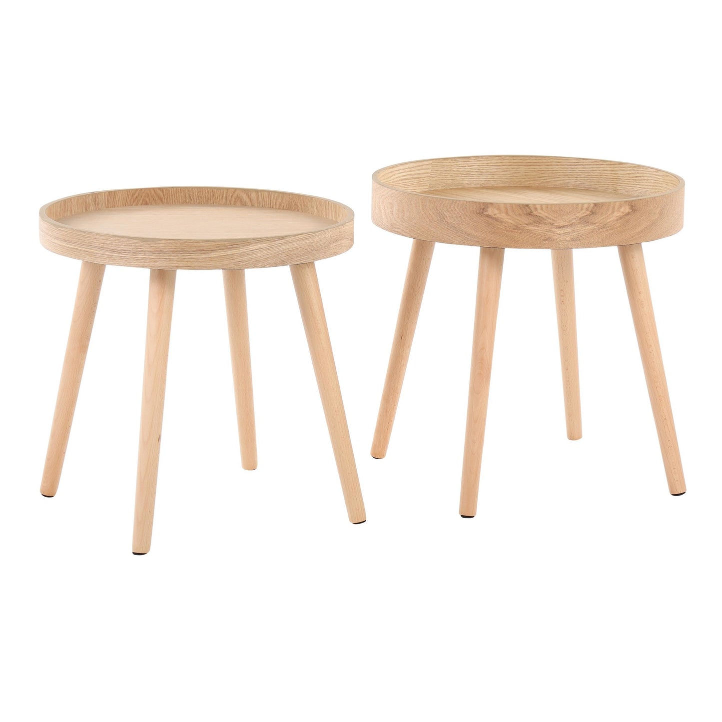Pebble Mid-Century Modern Side Table Set in Natural Wood