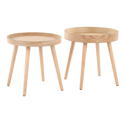 Pebble Mid-Century Modern Side Table Set in Natural Wood