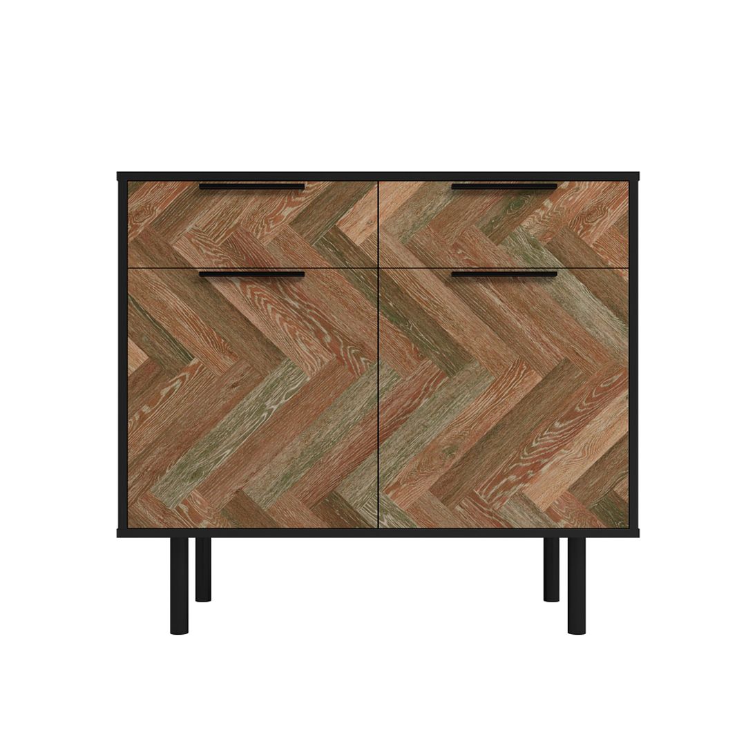 Manhattan Comfort Mid-Century Modern Liam Sideboard with 4 Shelves in Black and Brown