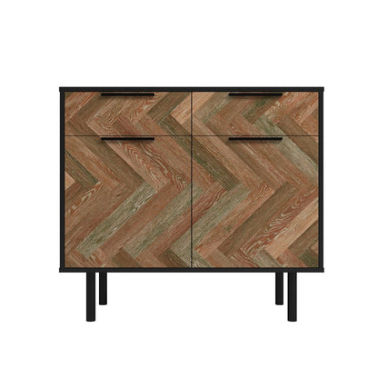 Manhattan Comfort Mid-Century Modern Liam Sideboard with 4 Shelves in Black and Brown