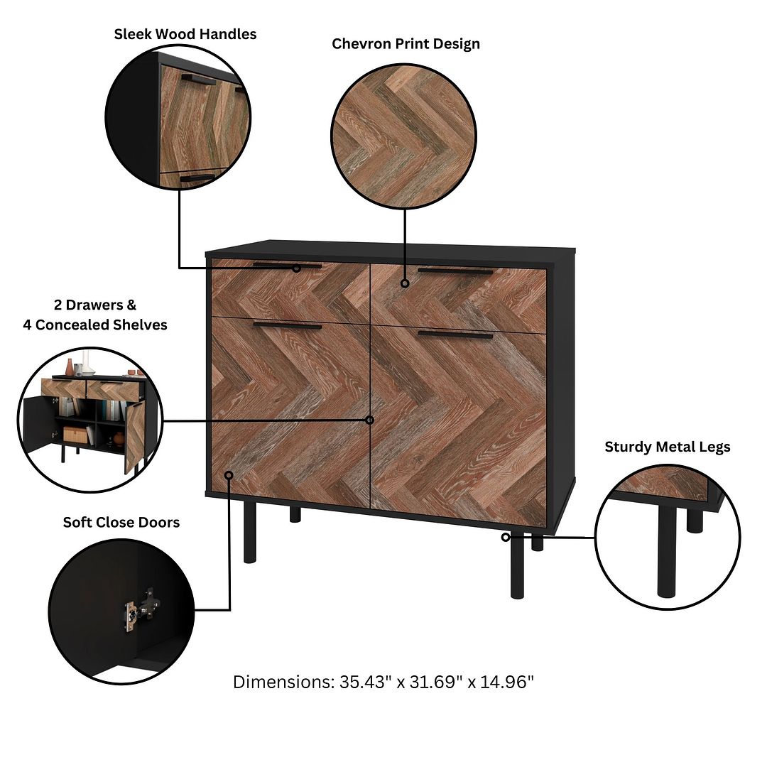 Manhattan Comfort Mid-Century Modern Liam Sideboard with 4 Shelves