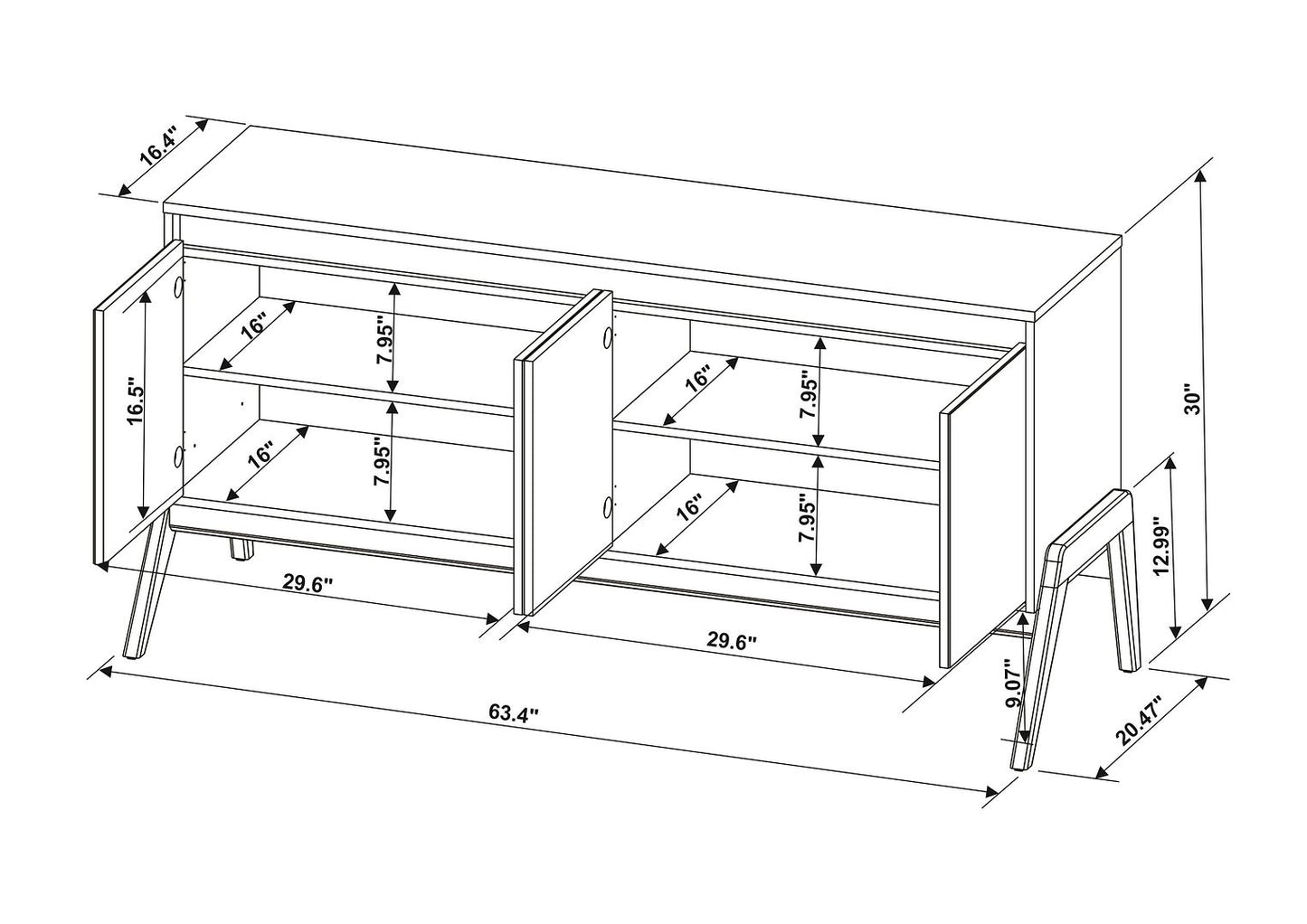 Manhattan Comfort Mid-Century Modern Gales 63.32 Sideboard with Solid Wood Legs