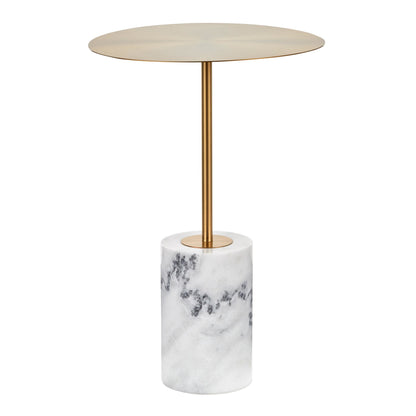 Symbol Contemporary Side Table in Gold Metal and White Marble