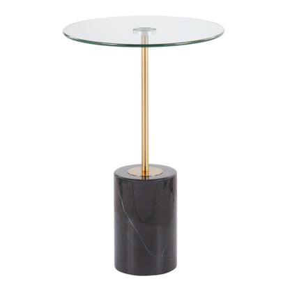 Symbol Contemporary Side Table in Gold Metal and White Marble
