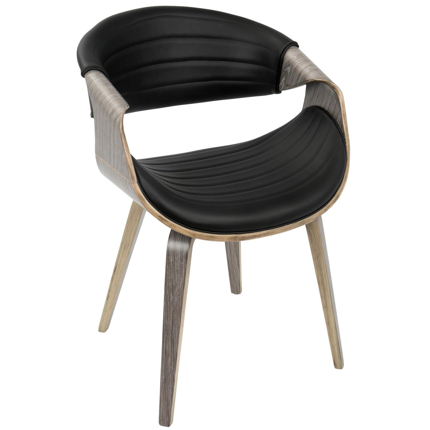 Symphony Mid-Century Modern Dining/Accent Chair in Light Grey Wood and Black Faux Leather